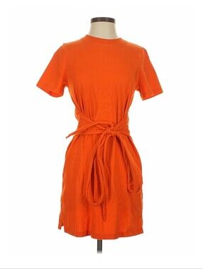 Alice + Olive Orange Cotton Belted Short Sleeve Mini Dress